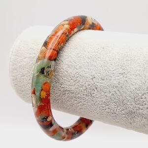 Vintage Transparent Resin Bangle Bracelet Filled With Rock Chips